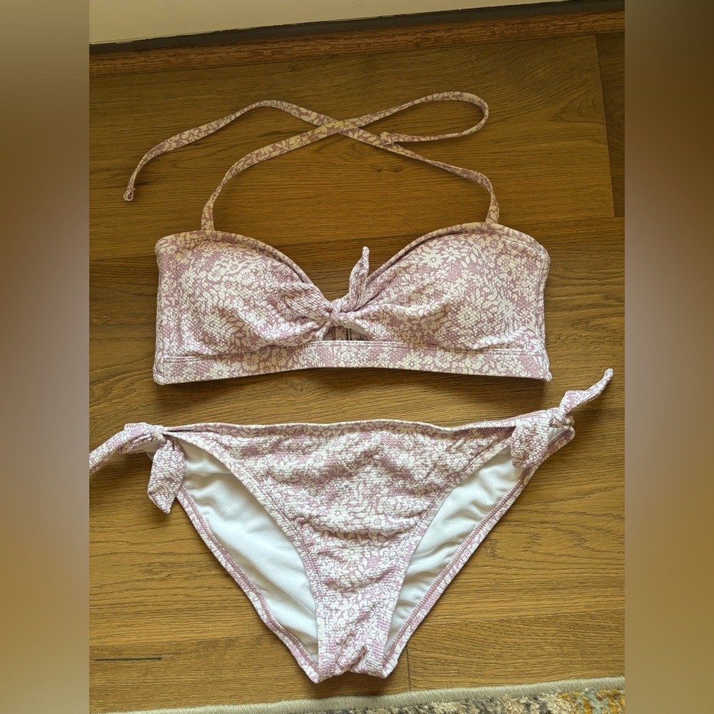 Time and Tru Pink Floral Tie Bikini Set